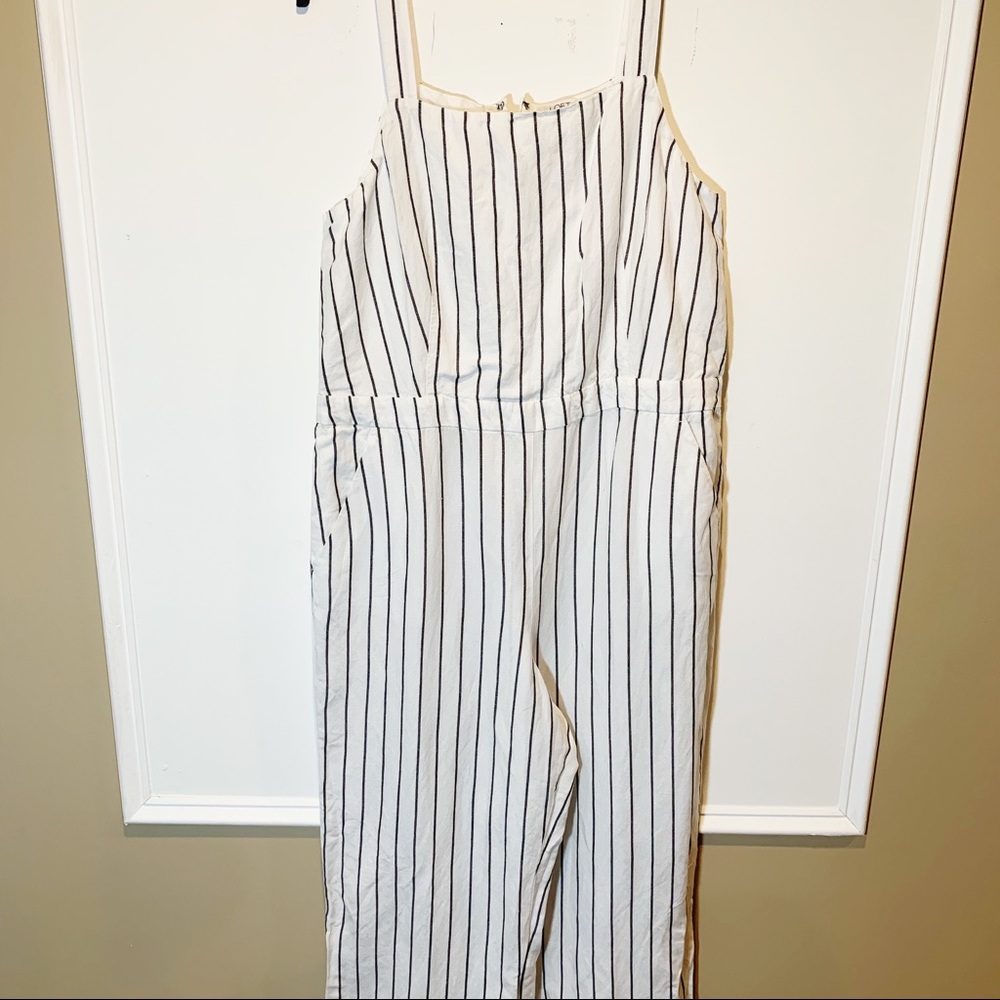 Women's LOFT Striped Wide Leg Jumpsuit - XL